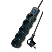 Удлинитель 5х3м с заземл. 10А IP20 2200Вт 220В защ. шторки ПВС 3х1 с выкл. черн. КОСМОС YKsm3m-5g-Z-V10A-B