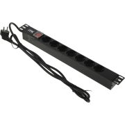 Блок розеток 7 мест PDU (немец. cтанд.) DIN49440 с LED выкл. 1U шнур 2м вилка DIN49441 профиль ПВХ черн. ITK PH12-7D1-P